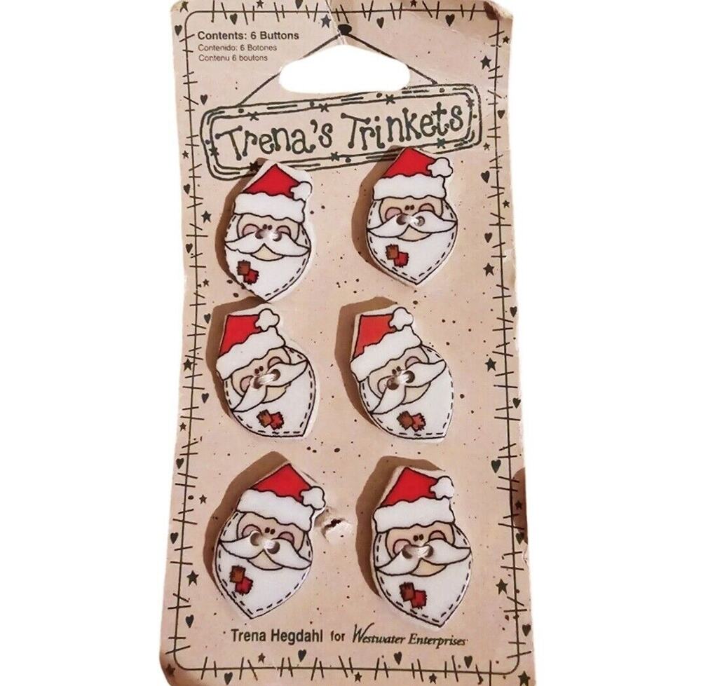 VTG Trenas Trinkets Ceramic Santa Claus Christmas Buttons NOS